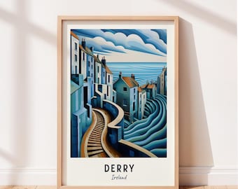 Derry Travel Poster Derry City Walls Wall Art Ireland Print Cityscape Artwork Travel Wall Decor Digital Download Travel Gift
