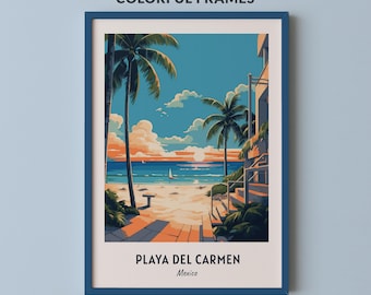 Póster de viaje de Playa del Carmen, México, impresión de arte de pared, impresión de ciudad, paisaje urbano, obra de arte, decoración de pared de viaje, descarga digital, regalo de viaje