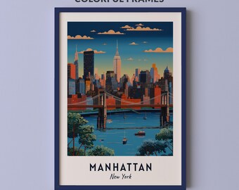 Manhattan Travel Poster New York Print Wall Art City Print Cityscape Artwork Travel Wall Decor Digital Download Travel Gift