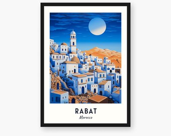 Impression de voyage Rabat, Rabat - Cadeau de voyage au Maroc, affiche de la ville imprimable, téléchargement numérique, cadeau de mariage, cadeau d'anniversaire