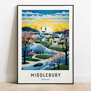 Art mural imprimé voyage Middlebury, Middlebury - impression de la ville du Vermont, cadeau de voyage Middlebury, affiche de la ville de Middlebury, téléchargement numérique