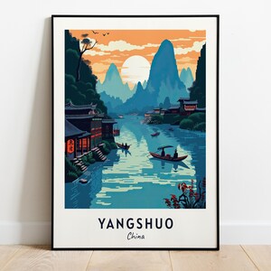 Yulong River Travel Print Wall Art, Yangshuo - China City Print, Yulong River Travel Gift, Yulong River Poster, Digital Download, Wall Art