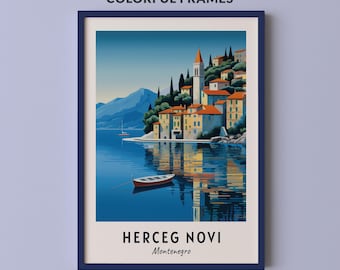 Póster de viaje de Herceg Novi, Montenegro, impresión de arte de pared, impresión de ciudad, paisaje urbano, obra de arte, decoración de pared de viaje, descarga digital, regalo de viaje