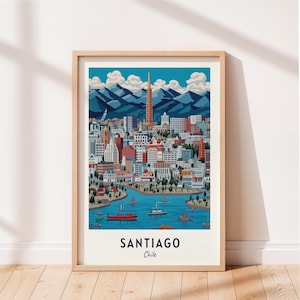 Santiago Travel Poster Plaza De Armas Wall Art Chile Print Cityscape Artwork Travel Wall Decor Digital Download Travel Gift