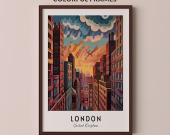 Londen reisposter Verenigd Koninkrijk afdrukken muurkunst stad afdrukken stadsgezicht artwork reizen muur decor digitale download reiscadeau