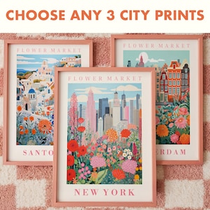 Set di 3 stampe da parete botaniche - Download digitale, Stampe del mercato dei fiori, Pacchetto poster floreali, Decorazione da parete con galleria stampabile, Regalo per un amico