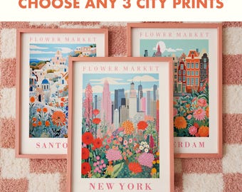 Botanical City Prints Set of 3: Vintage Floral Gallery Wall (Digital Download)