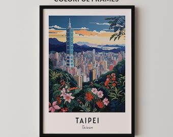 Taipei Travel Poster Taiwan Print Wall Art City Print Cityscape Artwork Travel Wall Decor Digital Download Travel Gift