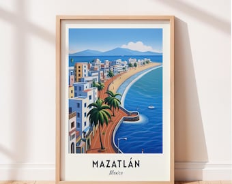 Mazatlán Travel Poster Malecón De Mazatlán Wall Art Mexico Print Cityscape Artwork Travel Wall Decor Digital Download Travel Gift