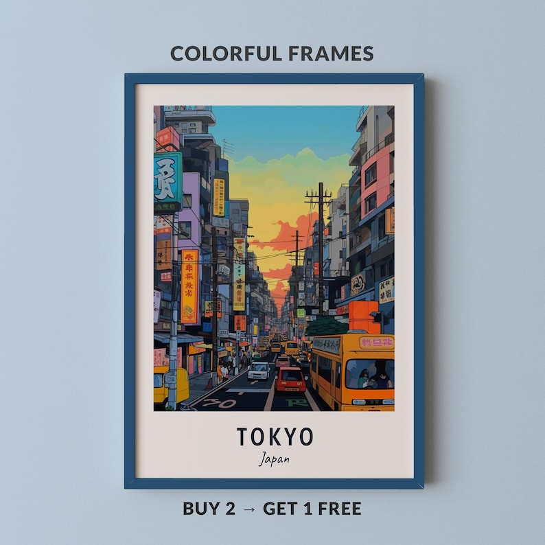 Tokyo Travel Poster Japan Print Wall Art City Print Cityscape Artwork Travel Wall Decor Digital Download Travel Gift image 1
