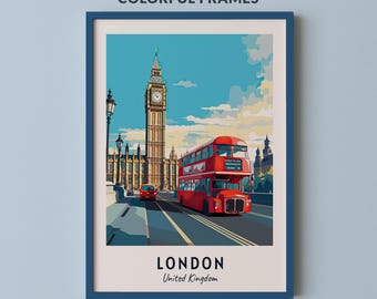 London Travel Poster United Kingdom Print Wall Art City Print Cityscape Artwork Travel Wall Decor Digital Download Travel Gift