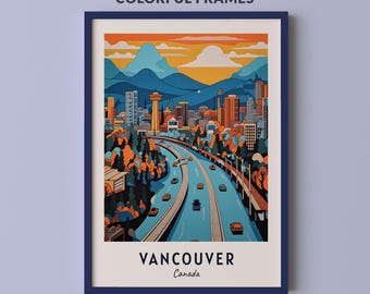Póster de viaje de Vancouver, Canadá, impresión de arte de pared, impresión de ciudad, paisaje urbano, obra de arte, decoración de pared de viaje, descarga digital, regalo de viaje