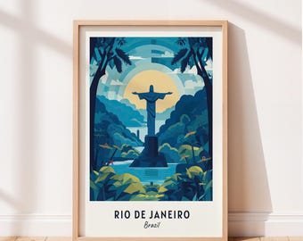 Rio De Janeiro Travel Poster Christ The Redeemer Statue Wall Art Brazil Print Cityscape Artwork Travel Wall Decor Digital Download