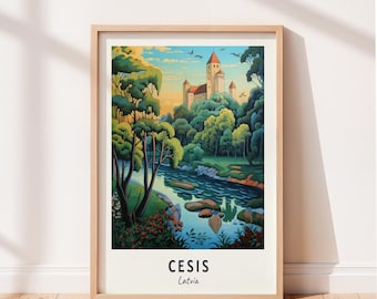Cesis Travel Poster Cesis Castle Wall Art Latvia Print Cityscape Artwork Travel Wall Decor Digital Download Travel Gift