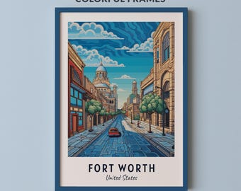 Fort Worth Travel Poster United States Print Wall Art City Print Cityscape Artwork Travel Wall Decor Digital Download Travel Gift