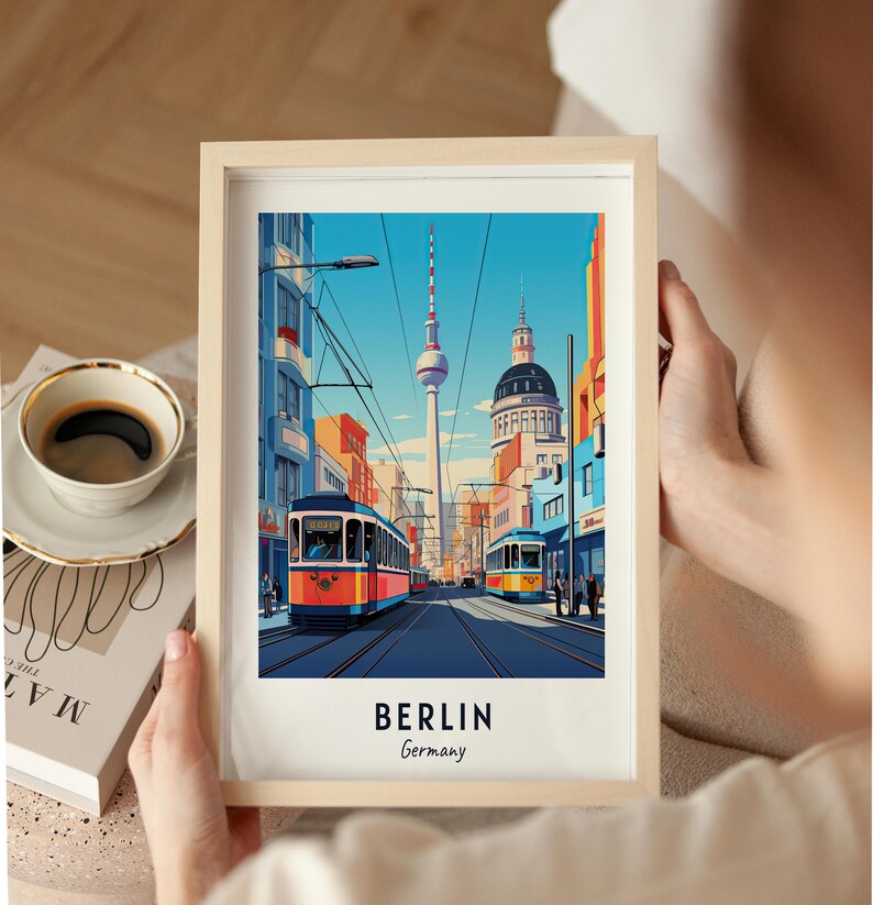 Berlin Alexanderplatz Travel Poster, TV Tower and Tram Wall Art, Germany Cityscape Print, Printable Digital Download image 4