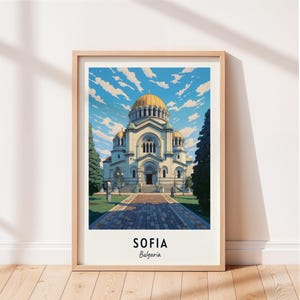 Póster de viaje de Sofía, arte mural de la Catedral de Alexander Nevsky, impresión de Bulgaria, obra de arte de paisaje urbano, decoración de pared de viaje, descarga digital, regalo de viaje