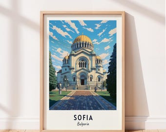 Sofia Travel Poster Alexander Nevsky Cathedral Wall Art Bulgaria Print Cityscape Artwork Travel Wall Decor Digital Download Travel Gift