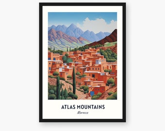 Impression de voyage dans les montagnes de l'Atlas, montagnes de l'Atlas - cadeau de voyage au Maroc, affiche de la ville imprimable, téléchargement numérique, cadeau de mariage, cadeau d'anniversaire