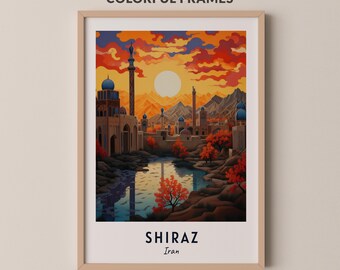 Shiraz Travel Poster Iran Print Wall Art City Print Cityscape Artwork Travel Wall Decor Digital Download Travel Gift