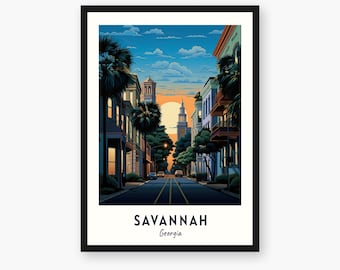 Impresión de la ciudad de Savannah, cartel de viaje de Savannah, regalo de viaje de Georgia, descarga digital de Savannah, cartel de Georgia, regalo de Savannah