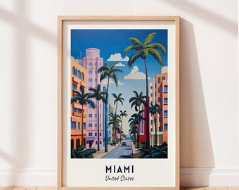 Miami Travel Poster Miami United States Wall Art United States Print Cityscape Artwork Travel Wall Decor Digital Download Travel Gift