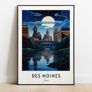 Des Moines Travel Poster Iowa Print Wall Art City Print Cityscape Artwork Travel Wall Decor Digital Download Travel Gift