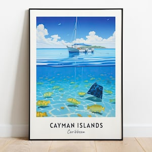 Cayman Islands Travel Print Wall Art, Cayman Islands - Caribbean City Print, Cayman Islands Travel Gift, Cayman Islands City Poster