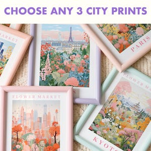 Set of 3 Vintage Floral City Prints: Boho Gallery Wall (Digital Download)
