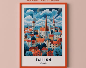 Póster de viaje de Tallin, Estonia, impresión de arte de pared, impresión de ciudad, paisaje urbano, obra de arte, decoración de pared de viaje, descarga digital, regalo de viaje