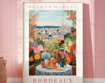 Flower Market Bordeaux Print Wall Art France Floral Illustration Botanical Wall Art Trendy Wall Art Modern Poster