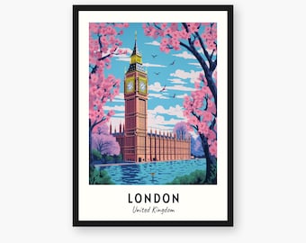 Impression voyage Londres, Londres - cadeau voyage Royaume-Uni, téléchargement numérique Londres, affiche Royaume-Uni, Londres Big Ben, impression ville Londres