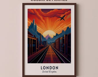 Londen reisposter Verenigd Koninkrijk afdrukken muurkunst stad afdrukken stadsgezicht artwork reizen muur decor digitale download reiscadeau