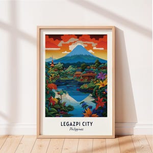 Legazpi City Travel Poster Mayon Volcano Wall Art Philippines Print Cityscape Artwork Travel Wall Decor Digital Download Travel Gift