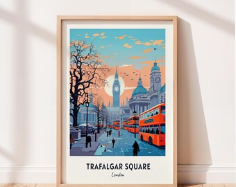 Trafalgar Square Travel Poster Trafalgar Square London Wall Art London Print Cityscape Artwork Travel Wall Decor Digital Download