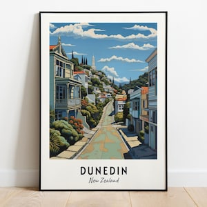 Baldwin Street (steilste straat ter wereld) reisafdruk kunst aan de muur, Dunedin - Nieuw-Zeelandse stad print, digitale download, reiscadeau