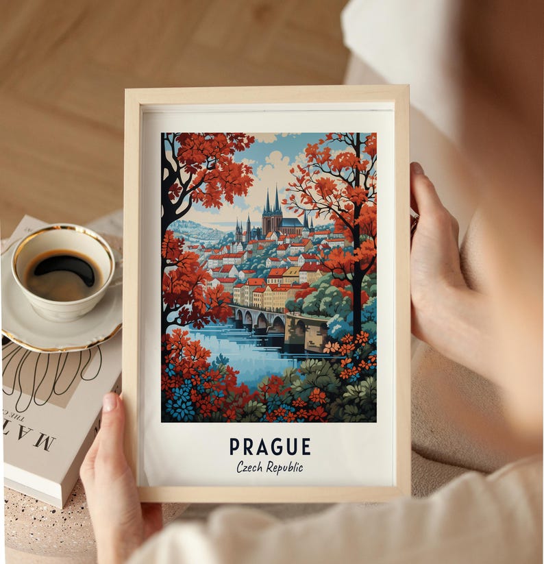 Cartaz de viagem de Praga, República Tcheca, impressão, arte de parede, impressão de cidade, paisagem urbana, arte de viagem, decoração de parede, download digital, presente de viagem imagem 9