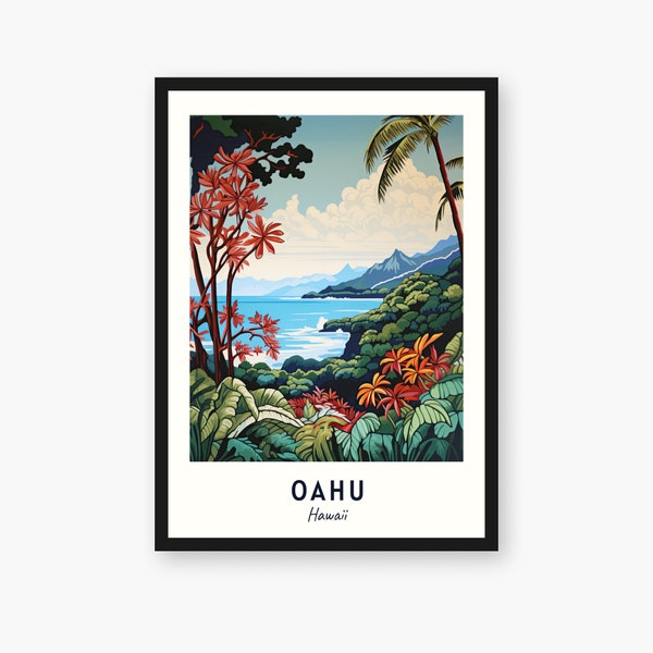 Oahu Travel Print, Oahu - Hawaii Travel Gift, Printable City Poster, Digital Download, Wedding Gift, Birthday Present