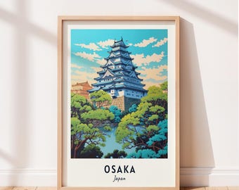 Affiche de voyage d'Osaka, art mural du château d'Osaka, impression du Japon, oeuvre d'art paysage urbain, décoration murale de voyage, téléchargement numérique, cadeau de voyage