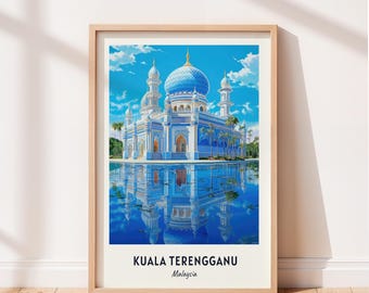 Kuala Terengganu Reiseposter Kristallmoschee Wandkunst Malaysia Kunstdruck Stadtbild Reise Wanddekoration Digitaler Download Reisegeschenk