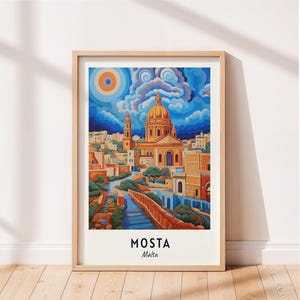 Mosta Travel Poster Mosta Dome Wall Art Malta Print Cityscape Artwork Travel Wall Decor Digital Download Travel Gift
