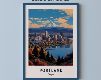 Portland Oregon Skyline Print, Mountain and River Landscape Wall Art, Travel Poster, Printable Digital Download