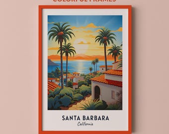 Affiche de voyage Santa Barbara Californie impression murale art ville impression paysage urbain oeuvre voyage décoration murale téléchargement numérique cadeau de voyage