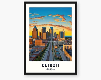 Detroit Travel Print, Detroit - Michigan Travel Gift, Printable City Poster, Digital Download, Wedding Gift, Birthday Present