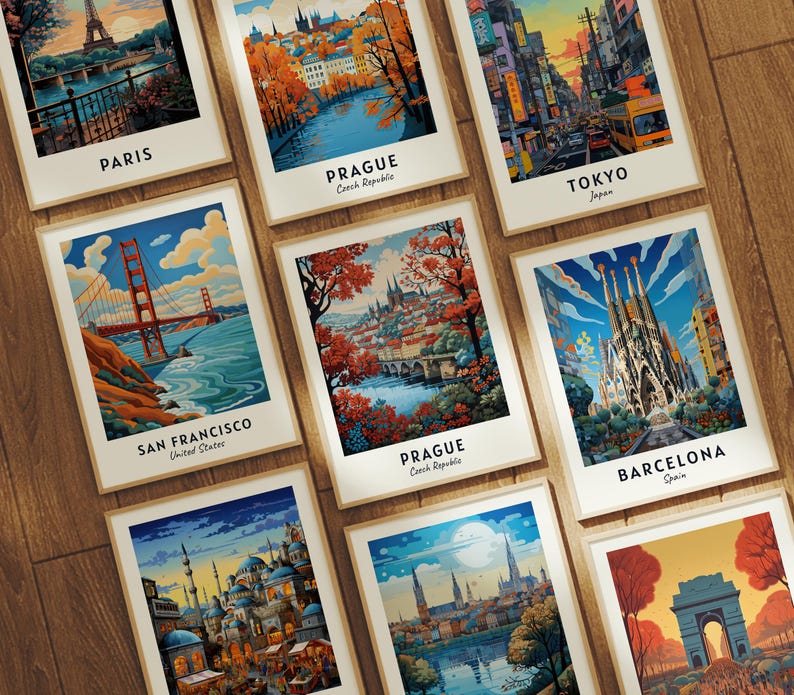 Cartaz de viagem de Praga, República Tcheca, impressão, arte de parede, impressão de cidade, paisagem urbana, arte de viagem, decoração de parede, download digital, presente de viagem imagem 6