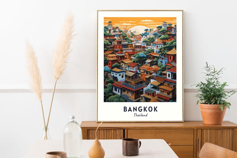 Bangkok Travel Poster Thailand Print Wall Art City Print Cityscape Artwork Travel Wall Decor Digital Download Travel Gift image 5