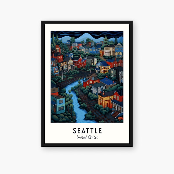 Seattle Travel Print, Seattle - United States Travel Gift, Printable City Poster, Digital Download, Wedding Gift, Birthday Present