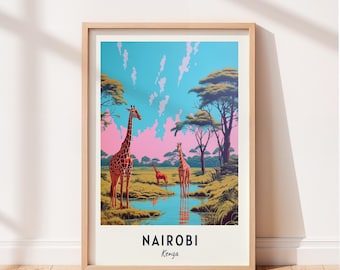 Póster de viaje de Nairobi, arte mural del Parque Nacional de Nairobi, impresión de Kenia, obra de arte de paisaje urbano, decoración de pared de viaje, descarga digital, regalo de viaje