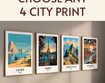 Custom Set of 4 City Prints, Set of Four City Prints, Any Four Locations, Personalized City Prints, Set of 4 Wall Prints, Digital Download