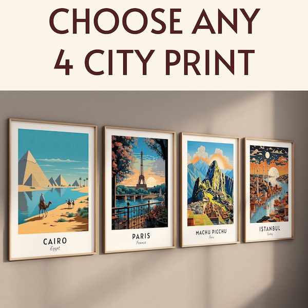 Custom Set of 4 City Prints, Set of Four City Prints, Any Four Locations, Personalized City Prints, Set of 4 Wall Prints, Digital Download